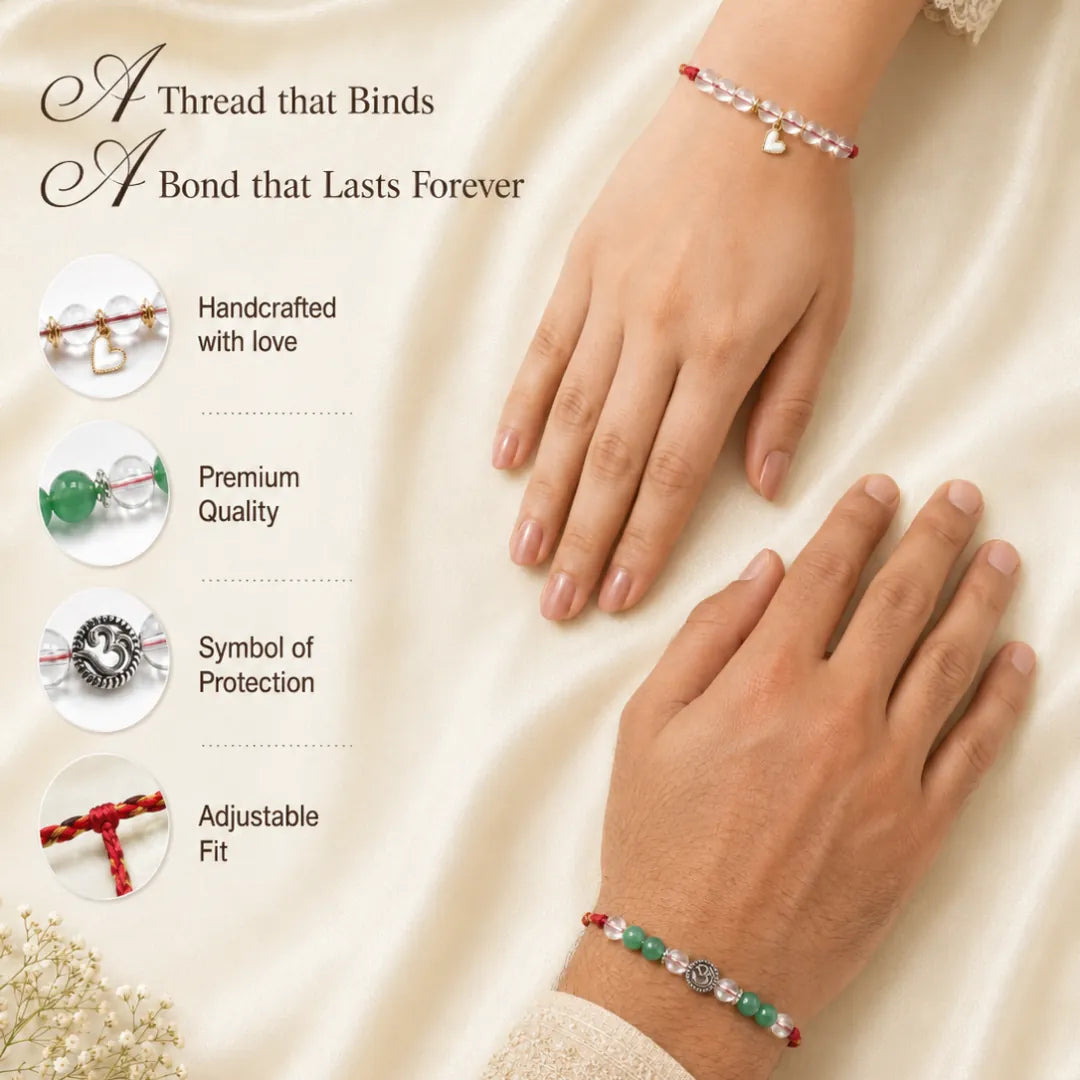 Clear Quartz and Green Aventurine Clarity and Growth Bhaiya Bhabhi Rakhi Combo, product image 5