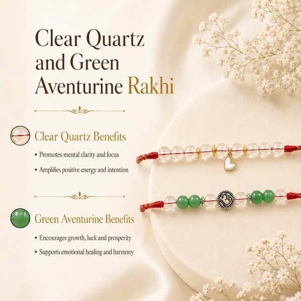 Clear Quartz & Green Aventurine Bhaiya Bhabhi Rakhi Combo