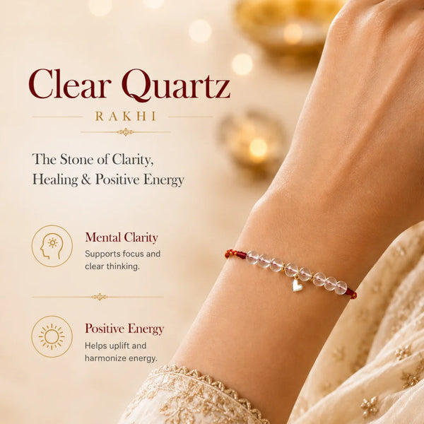 Clear Quartz Heart Lumba Rakhi for Bhabhi & Sister