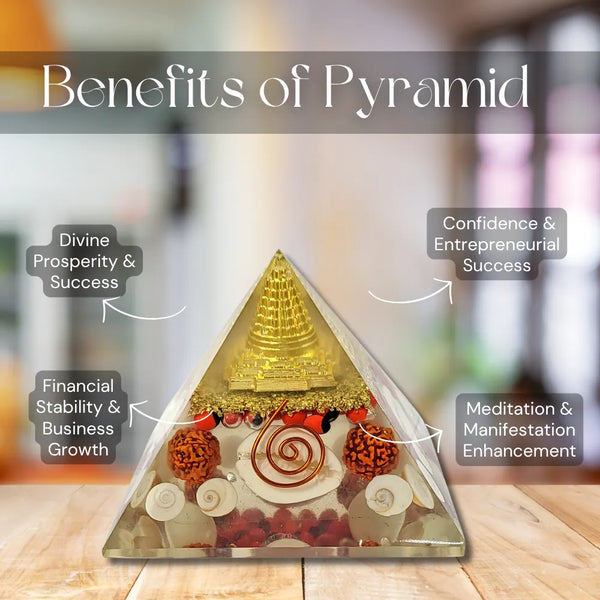 Rudraksha & Gomti Chakra Orgonite Pyramid