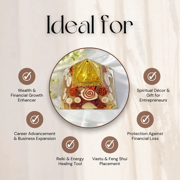 Rudraksha & Gomti Chakra Orgonite Pyramid