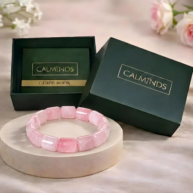 Cylindrical rose quartz bracelet alternate product view