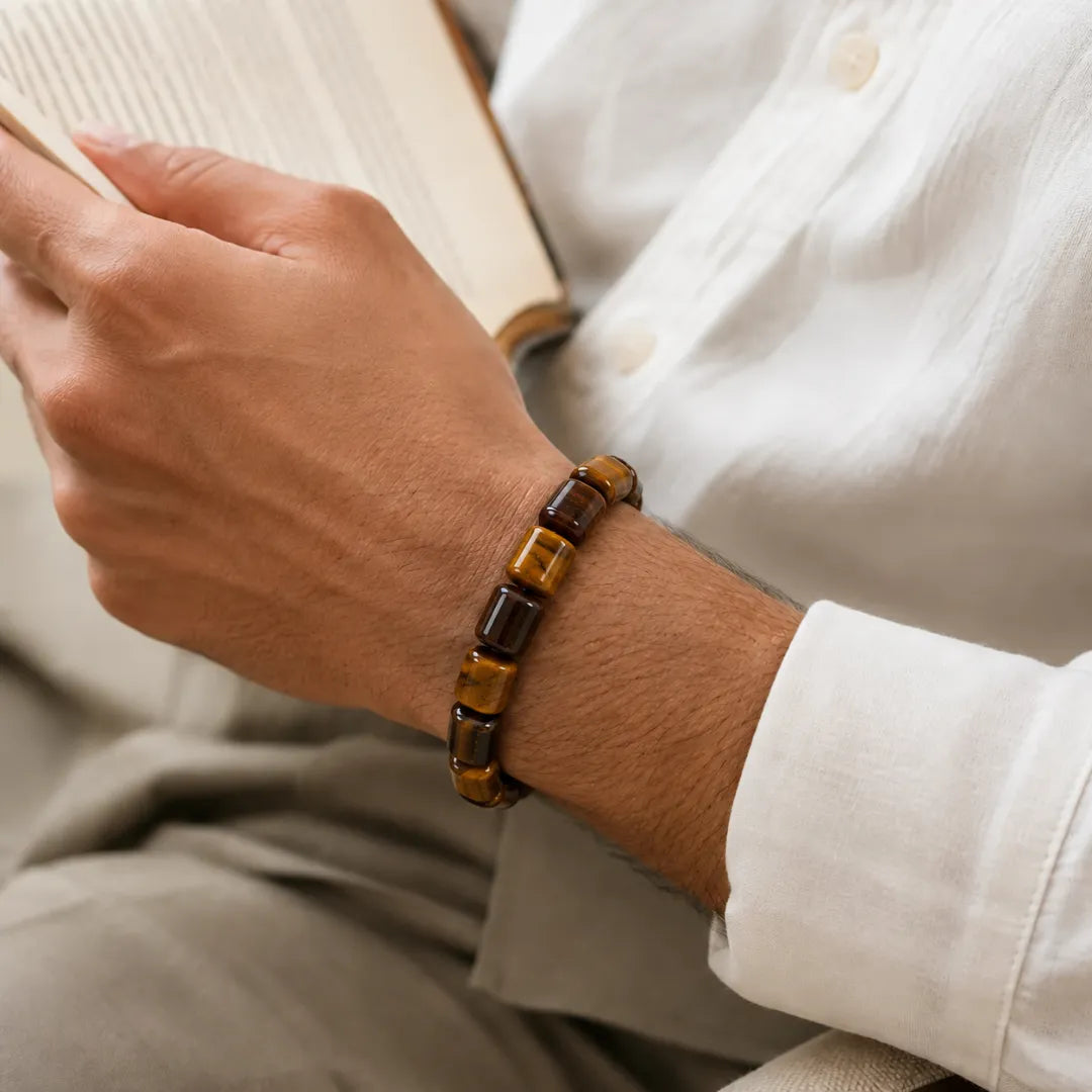 tiger eye bracelet in hand