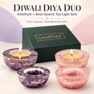 Diwali Diya Duo – Amethyst & Rose Quartz Crystal Diya Set (4 Tea Light Holders)