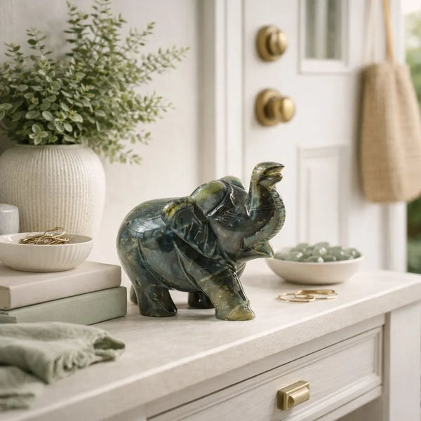 Labradorite Elephant Figurine | Natural Stone Elephant Décor