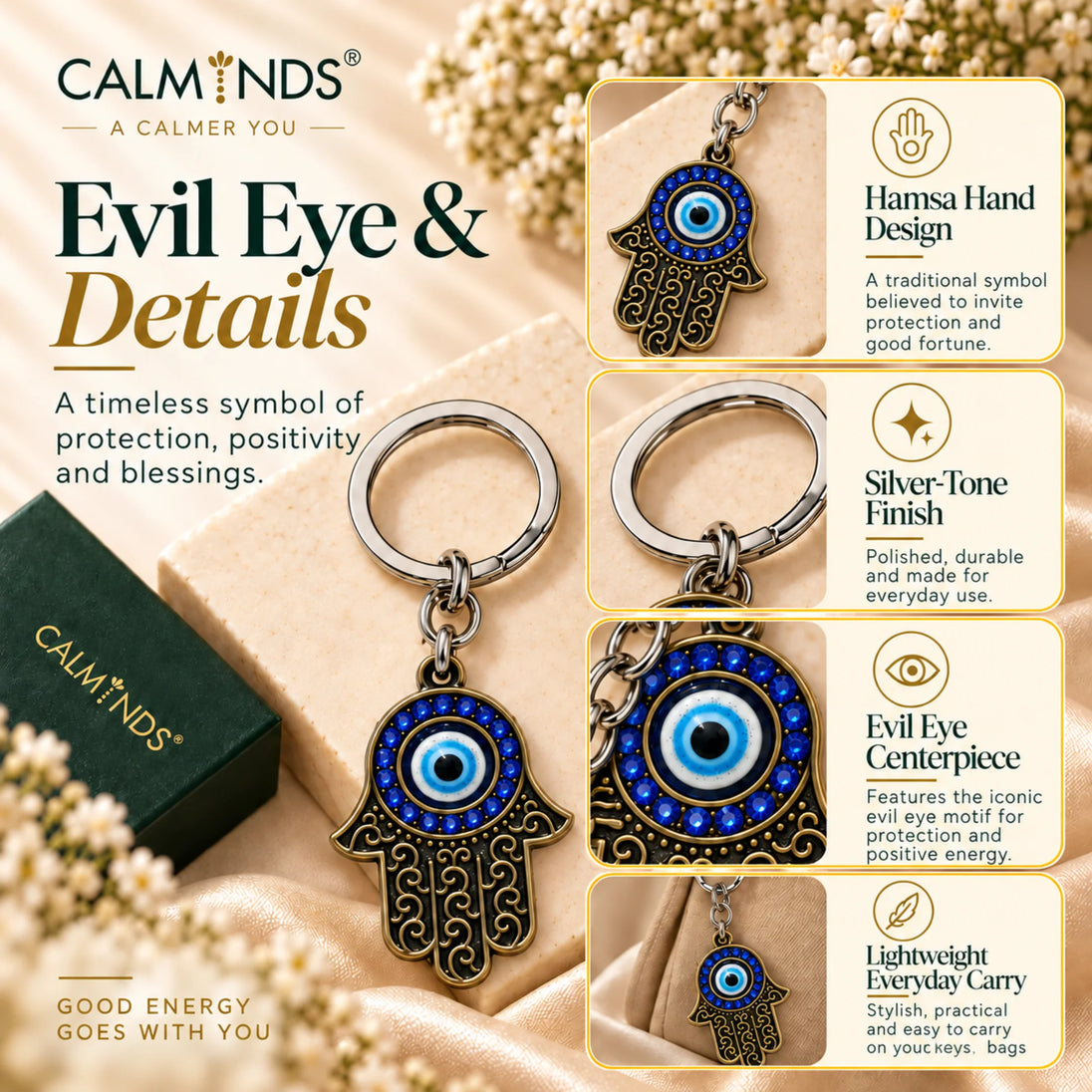 Evil eye keychain close-up view
