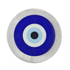 Round decorative selenite plate with a blue, white, and black color scheme on a white background