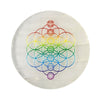 Transparent sphere with a colorful chakra symbol design on a white background