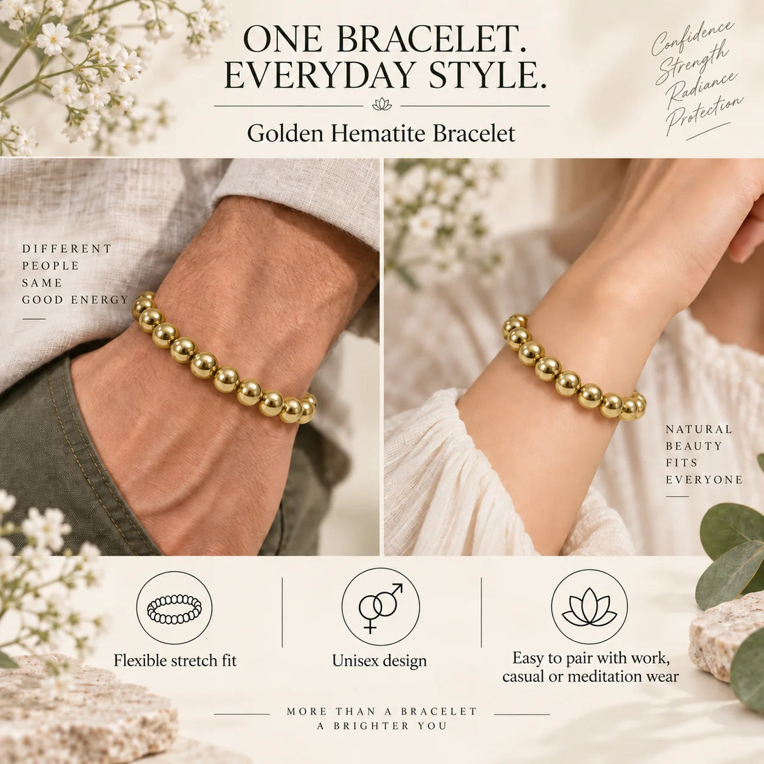Golden Hematite Bracelet worn on the wrist – Calminds