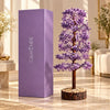 Grand Amethyst Crystal Tree beside its tall purple Calminds gift box