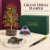 Grand Diwali hamper with crystal tree, pyrite turtle, prosperity pyramid and pyrite pen