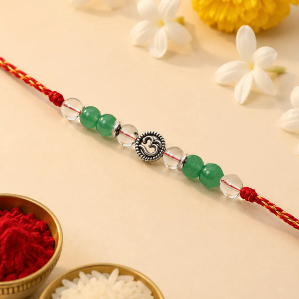 Green Aventurine & Clear Quartz — Fresh Start Om Stone Rakhi for Brother
