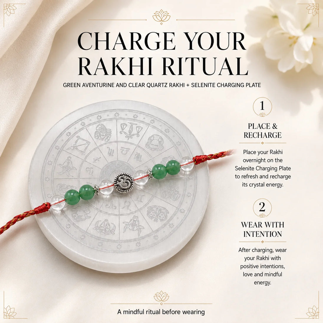 Green Aventurine and Clear Quartz Fresh Start Om Stone Rakhi for Brother, product image 3