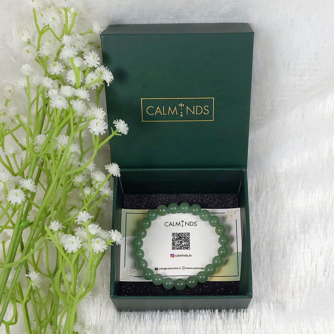 10MM Green Aventurine Crytsal Bracelet inside Calminds Box