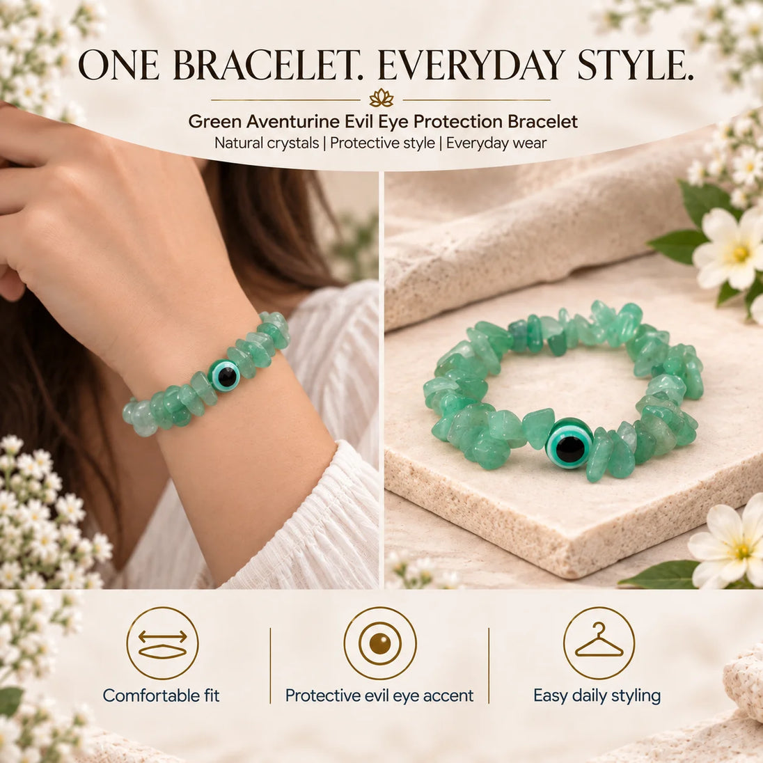 Green Aventurine Evil Eye Bracelet – Natural Crystal Bracelet by Calminds