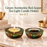 Green Aventurine Red Jasper Tea Light Candle Holder (Set of 2)