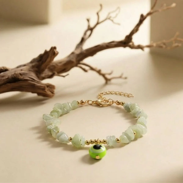 Natural Green Jade Evil Eye Chain Bracelet for Everyday Wear