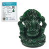 Close-up of the hand-carved trunk, ears and crown on the green jade Ganesha