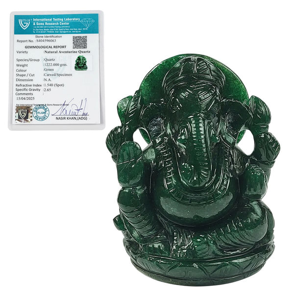 Green Jade Ganesha Idol 6 Inch | Certified Hand-Carved Murti