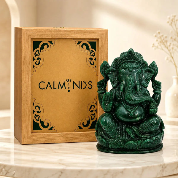 Green Jade Ganesha Idol 6 Inch | Certified Hand-Carved Murti