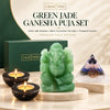 Green jade Ganesha puja set with black tourmaline tea lights and prosperity pyramid