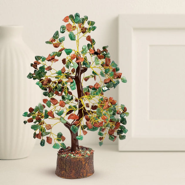 green aventurine red jasper mixed crystal tree by calminds