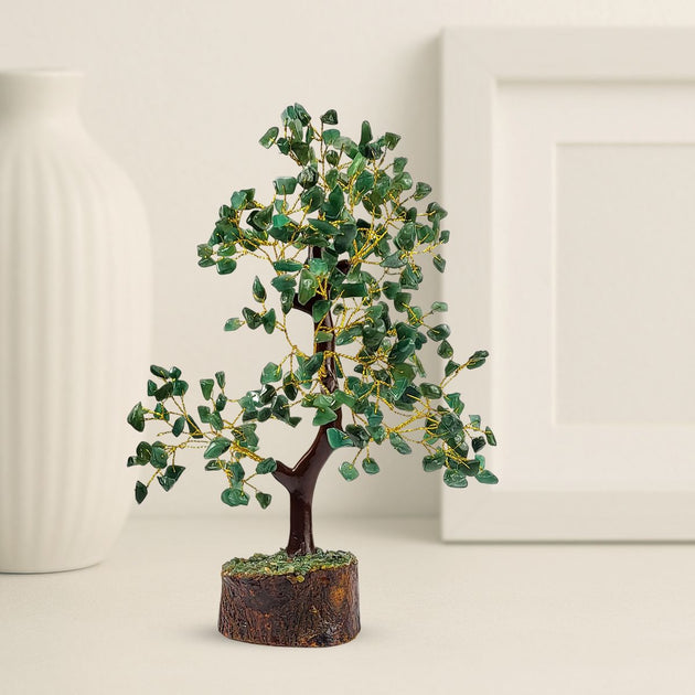 Green Aventurine Crystal Tree with wooden base | Calminds