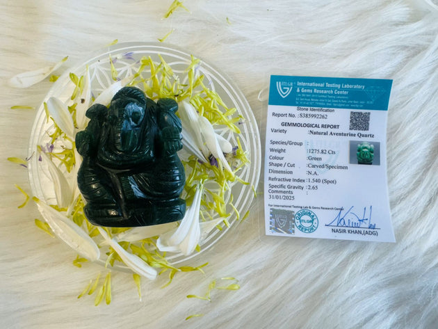 Green Jade Ganesha Idol 3 inches with certification