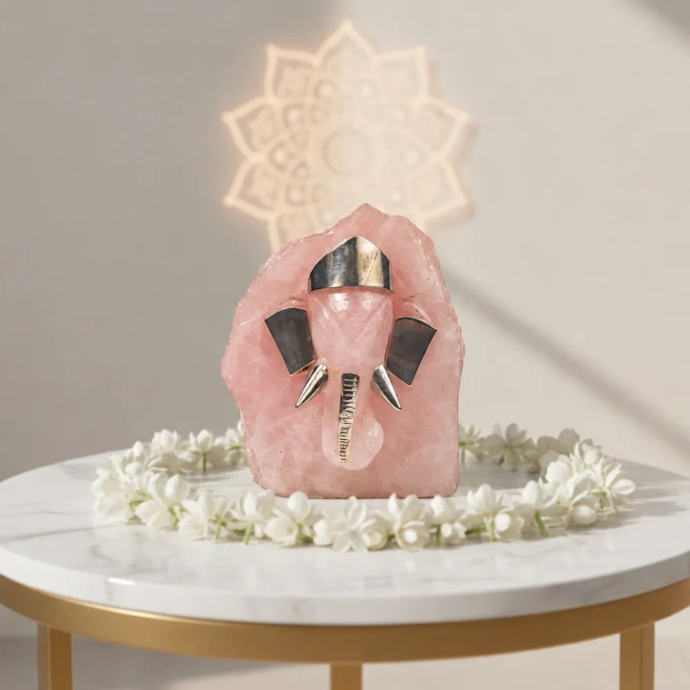 Handcrafted rose quartz Ganesh figurine by Calminds, view 4 of 6