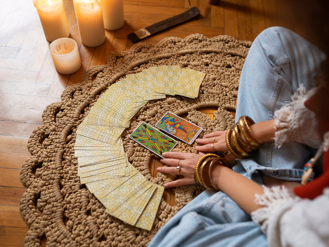 Tarot Reading Consultation with a girl's hands and bunch of cards