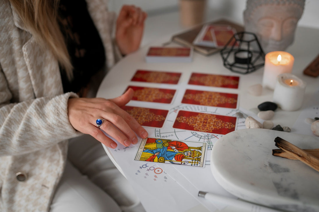 Tarot Reading Consultation with cards over the table