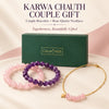 Karwa Chauth couple gift with couple bracelets and rose quartz necklace
