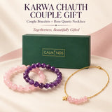 Karwa Chauth couple gift with couple bracelets and rose quartz necklace