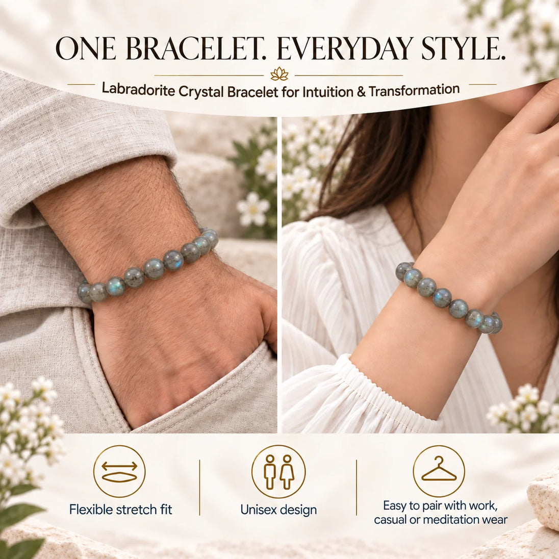 Labradorite Crystal Bracelet for Intuition & Transformation – natural crystal beads by Calminds