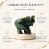 Labradorite Elephant Figurine styled on a table