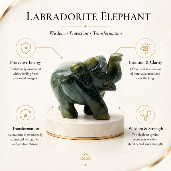 Labradorite Elephant Figurine | Natural Stone Elephant Décor