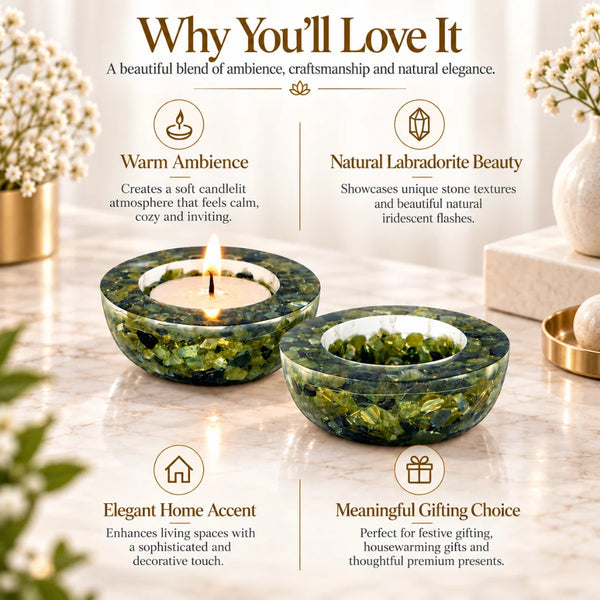 Labradorite Tea Light Candle Holder (Set of 2)