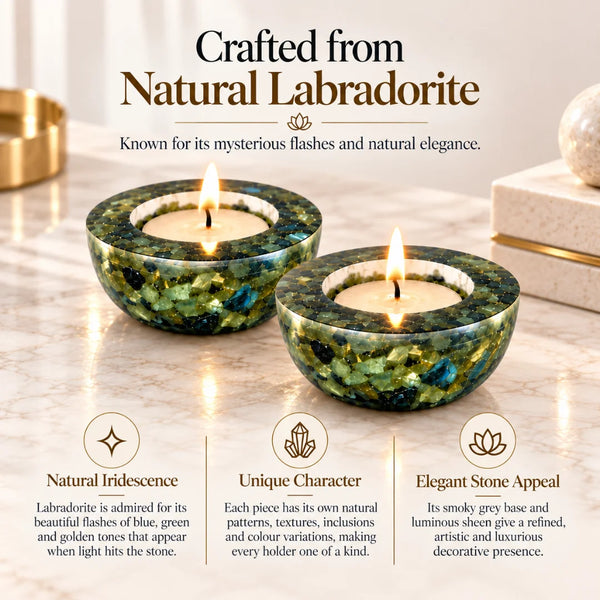 Labradorite Tea Light Candle Holder (Set of 2)