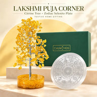 Lakshmi Puja Corner Set – Citrine Tree with Orgonite Base & Zodiac Selenite Plate