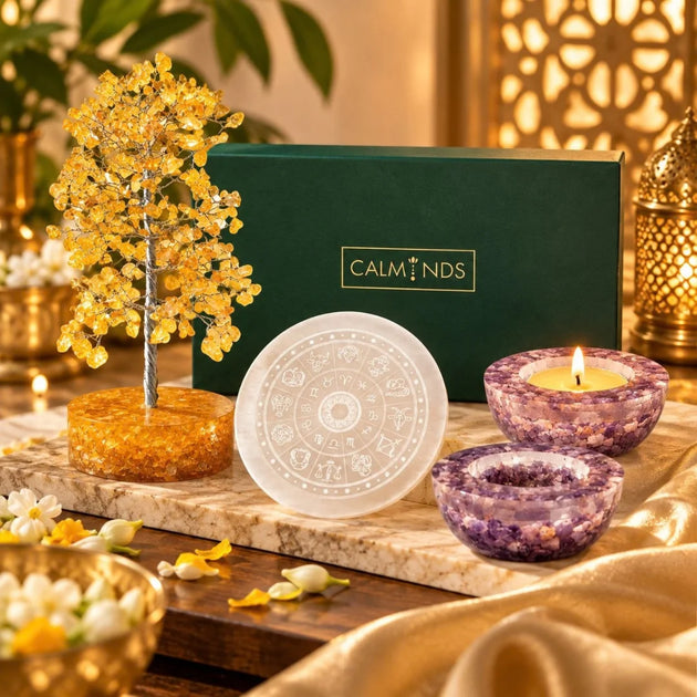 Lakshmi Puja Deluxe Set with citrine tree and crystal diyas – what's inside