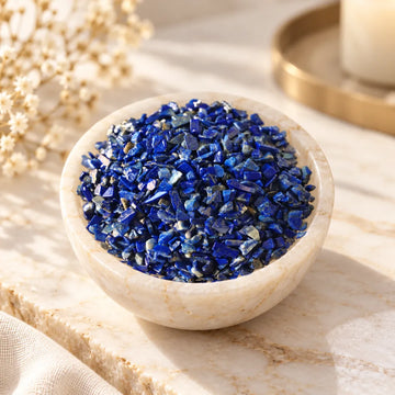 Lapis lazuli crystal chips close-up