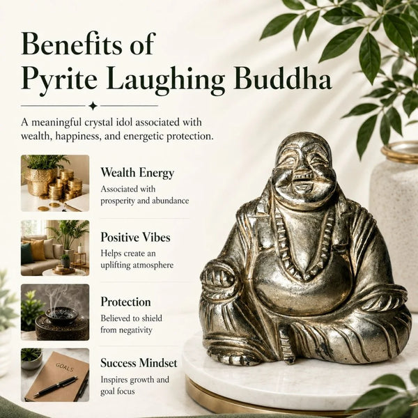 Natural Pyrite Laughing Buddha for Wealth & Prosperity – Certified