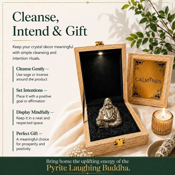 Natural Pyrite Laughing Buddha for Wealth & Prosperity – Certified