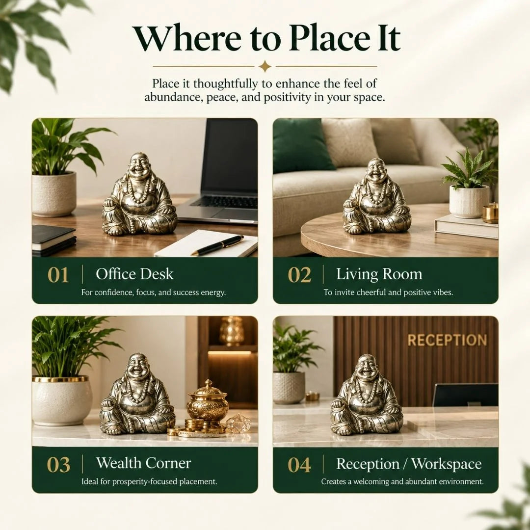 Where to place a Pyrite Laughing Buddha - office desk, living room, wealth corner and reception