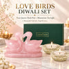 Love Birds Diwali set with rose quartz duck pair and moonstone tea lights