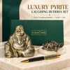 Luxury pyrite laughing Buddha set with pyrite turtle and pen