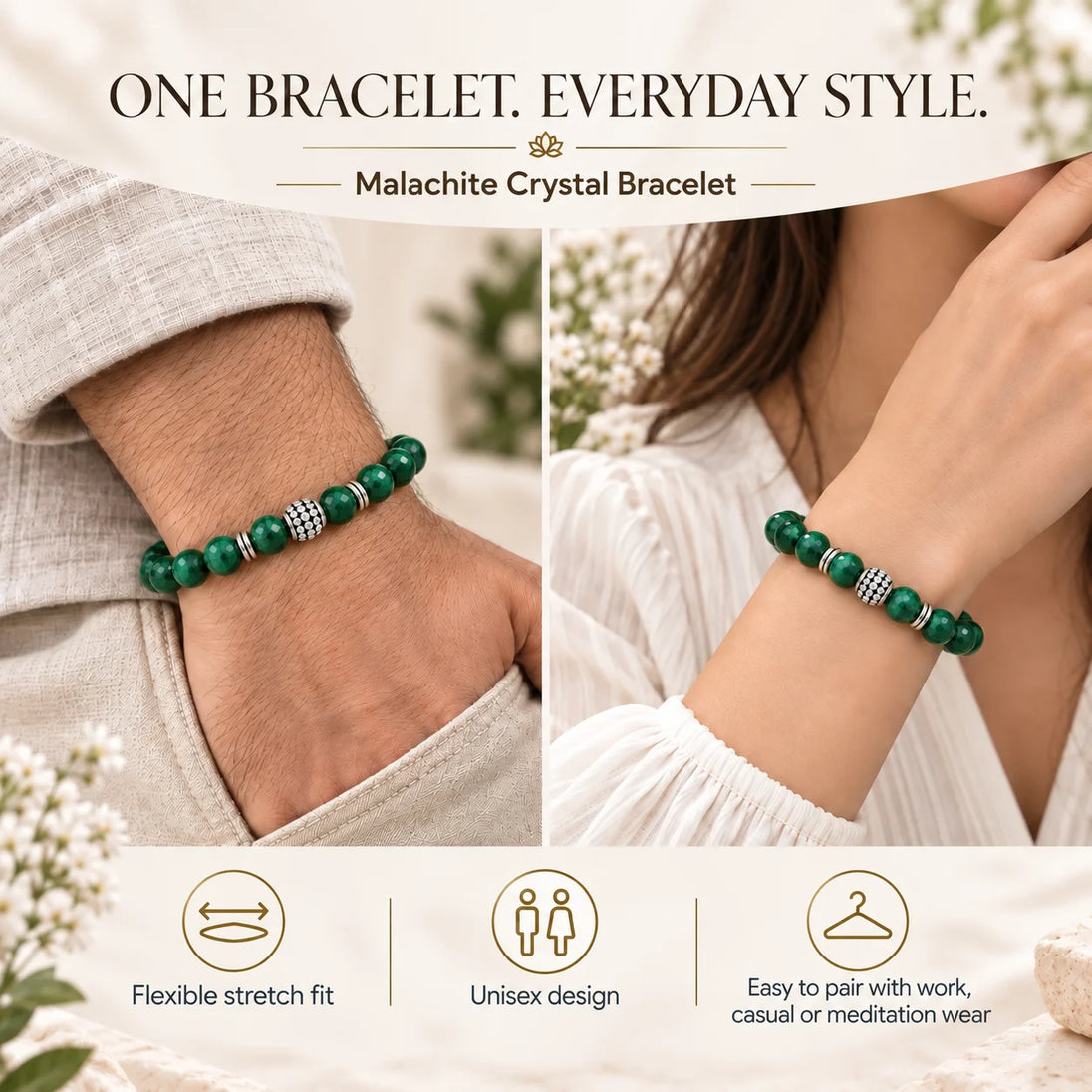 Malachite Crystal Bracelet for Grounding & Growth (8mm) – natural crystal beads by Calminds