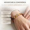 Crystal bracelet on a wrist with text highlighting its benefits