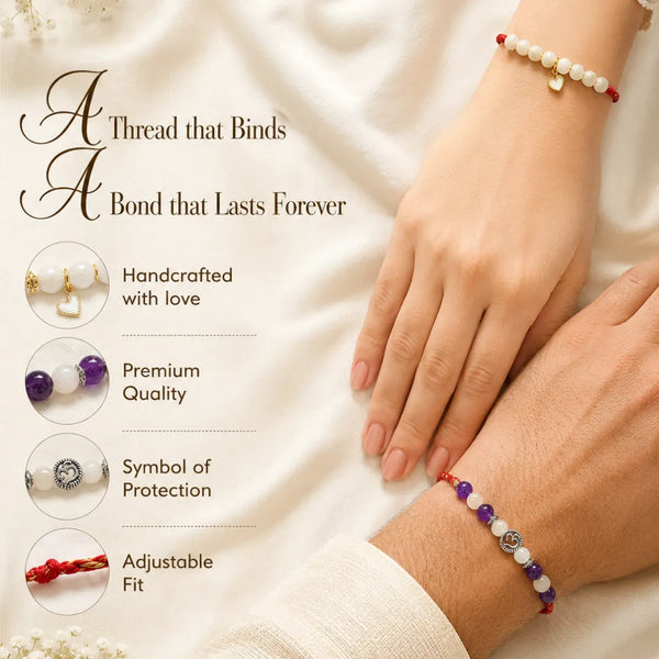 Natural Moonstone & Amethyst — Serene Bond Bhaiya Bhabhi Rakhi Combo