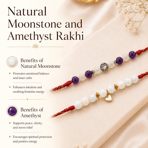 Natural Moonstone & Amethyst — Serene Bond Bhaiya Bhabhi Rakhi Combo